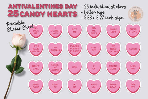 Pink Candy Heart Anti Valentines Day Stickers Bundle SVG OrangeBrushStudio 