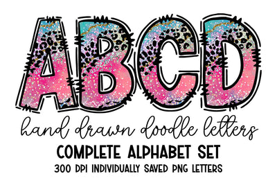 Pink Cheetah Agate Glitter Doodle Letters Alphabet Set Sublimation BijouBay 
