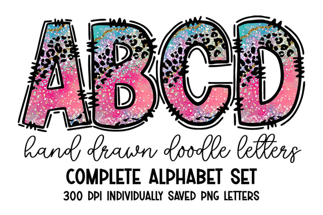 Pink Cheetah Agate Glitter Doodle Letters Alphabet Set Sublimation BijouBay 