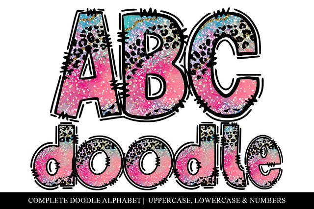 Pink Cheetah Agate Glitter Doodle Letters Alphabet Set Sublimation BijouBay 