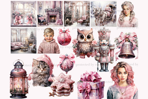 Pink Christmas Clipart Set | Fashion Girl Illustration PNG SVG GlamArtZhanna 