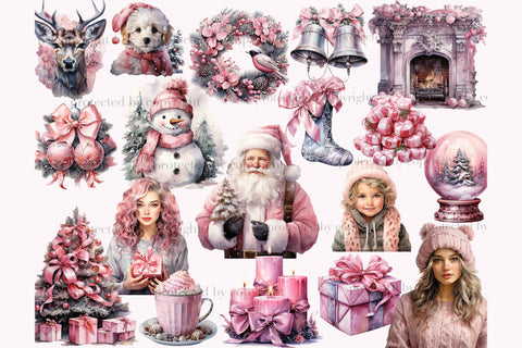 Pink Christmas Clipart Set | Fashion Girl Illustration PNG SVG GlamArtZhanna 