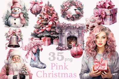 Pink Christmas Clipart Set | Fashion Girl Illustration PNG SVG GlamArtZhanna 