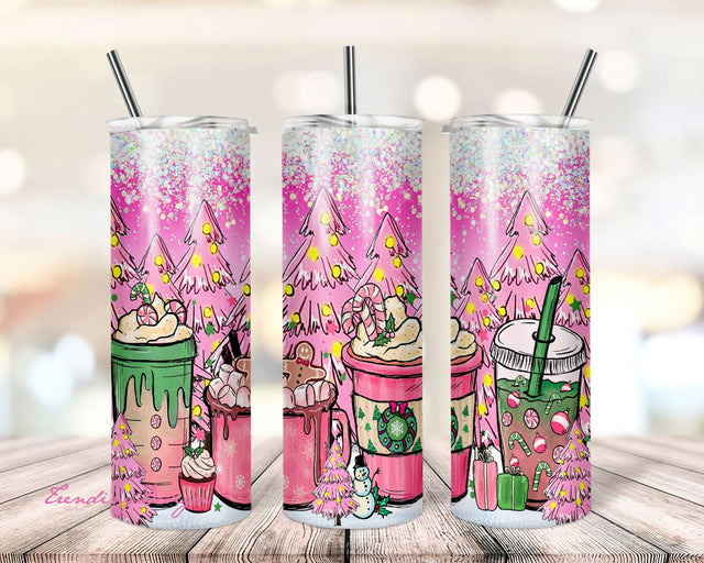 Pink Christmas Coffee Tumbler, 20/30 oz Skinny Tumbler, Gift For Coffee Drinker, Coffee Latte Tumbler Sublimation TrendingDesign 