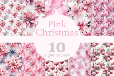 Pink Christmas Digital Paper | Xmas Seamless Pattern Bundle Digital Pattern GlamArtZhanna 