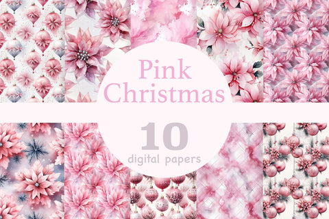 Pink Christmas Digital Paper | Xmas Seamless Pattern Bundle Digital Pattern GlamArtZhanna 