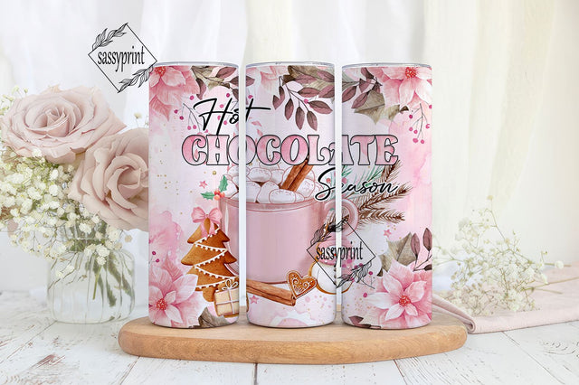 Pink Christmas Hot Chocolate Tumbler Wrap PNG, 20 Oz Skinny Sublimation Tumbler PNG, Christmas Hot Cocoa Season Design Digital File Download Sublimation sassyprint 