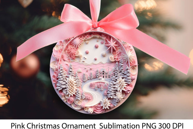 Pink Christmas Ornament PNG. Christmas Quilling Png. Sublimation Samaha Design 