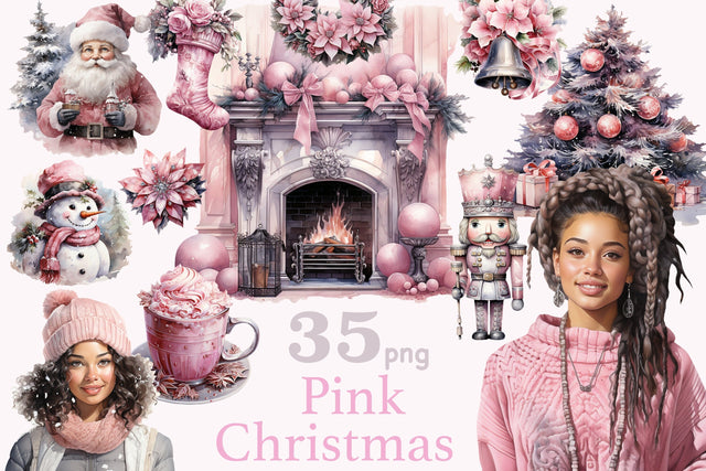 Pink Christmas PNG Bundle | Black Woman Clipart SVG GlamArtZhanna 