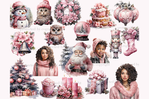 Pink Christmas PNG Bundle | Black Woman Clipart SVG GlamArtZhanna 