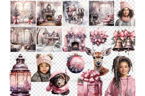 Pink Christmas PNG Bundle | Black Woman Clipart SVG GlamArtZhanna 