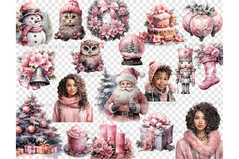 Pink Christmas PNG Bundle | Black Woman Clipart SVG GlamArtZhanna 
