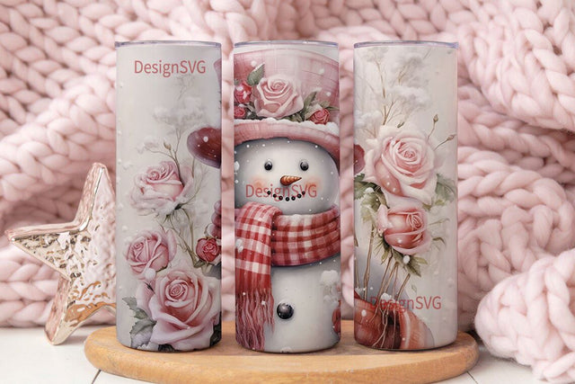 Pink Christmas Snowman 20 oz Skinny Tumbler Sublimation Design, Instant Digital Download PNG, Holiday Tumbler Wrap Sublimation DesignSVG 