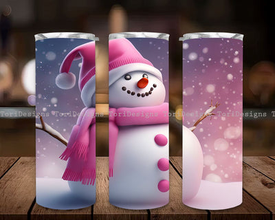 Pink Christmas Snowman 20 oz Skinny Tumbler Sublimation Design, Instant Digital Download PNG, Holiday Tumbler Wrap Sublimation ToriDesigns 