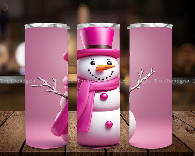 Pink Christmas Snowman 20 oz Skinny Tumbler Sublimation Design, Instant Digital Download PNG, Holiday Tumbler Wrap Sublimation ToriDesigns 