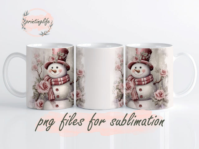 Pink Christmas Snowman Sublimation Design, Instant Digital Download PNG, Holiday Mug Wrap 11oz Sublimation PrintingLife 