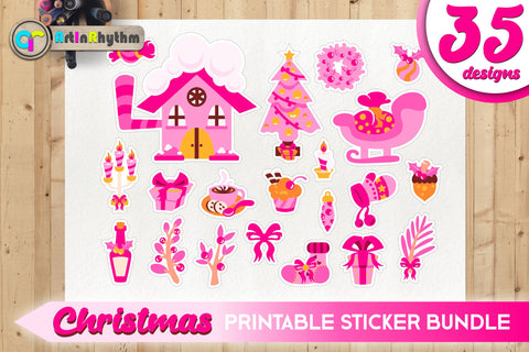 Pink Christmas Sticker Bundle / Printable PNG Clipart SVG Artinrhythm shop 