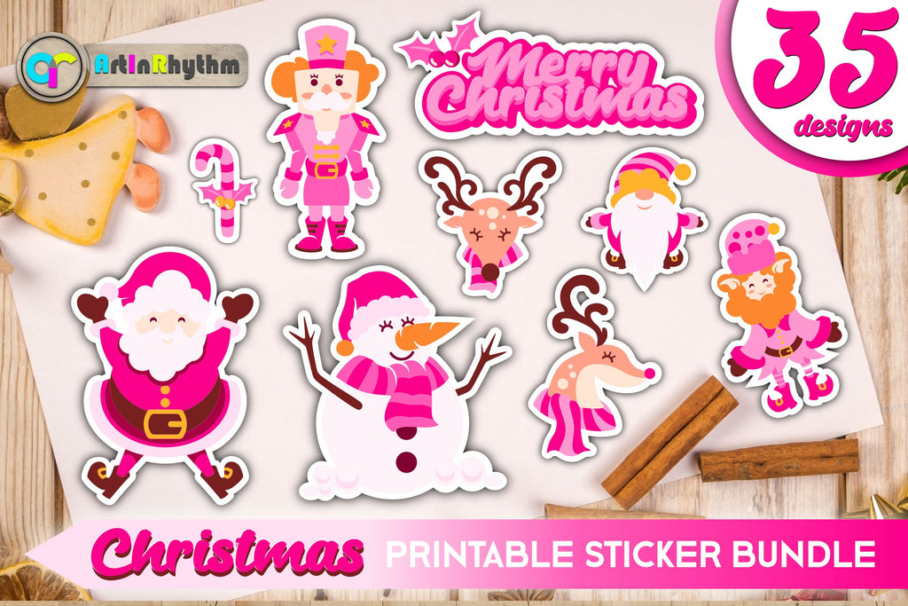 Pink Christmas Sticker Bundle / Printable PNG Clipart - So Fontsy