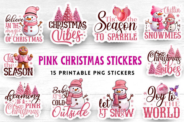 Pink Christmas Stickers Bundle Sublimation Regulrcrative 