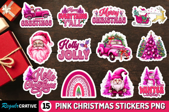Pink Christmas Stickers Bundle Sublimation Regulrcrative 