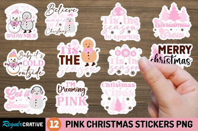 Pink Christmas Stickers PNG Bundle Sublimation Regulrcrative 