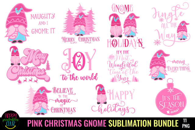 Pink Christmas Sublimation Bundle I Gnome Christmas PNG Sublimation Happy Printables Club 