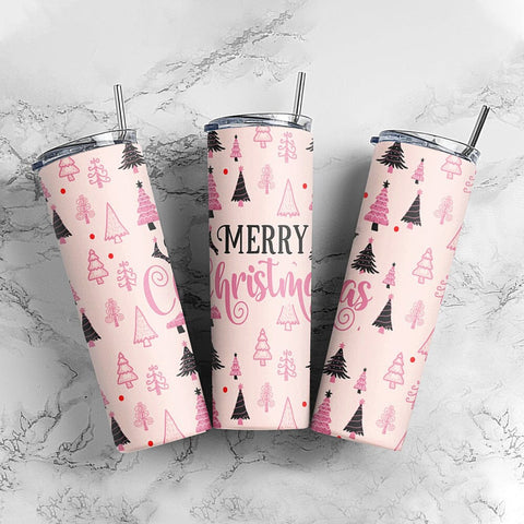 Pink Christmas Tree Glitter 20oz skinny tumbler Png, Gift for Christmas for Straight/Tapered PNG File Digital Download Sublimation CaldwellArt 