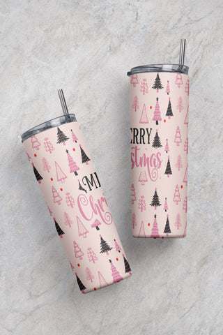 Pink Christmas Tree Glitter 20oz skinny tumbler Png, Gift for Christmas for Straight/Tapered PNG File Digital Download Sublimation CaldwellArt 