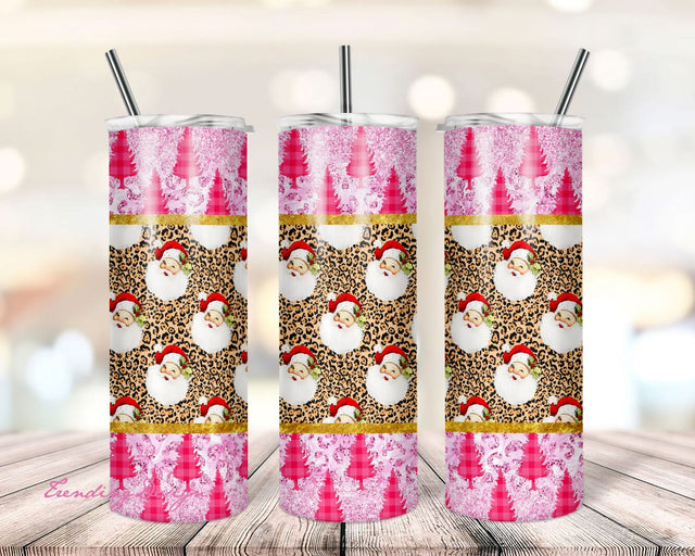 Pink Christmas Tree Glitter Cow Print Tumbler, 20/30oz skinny tumbler, Gift for Christmas Sublimation TrendingDesign 