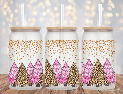 Pink Christmas Trees Glass Png | 16oz Libbey Glass Can PNG Sublimation _HelArtShop_ 