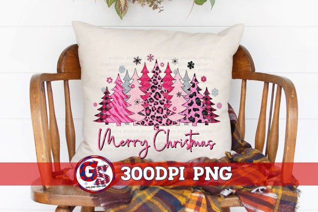 Pink Christmas Trees Merry Christmas PNG for Sublimation Sublimation Greedy Stitches 