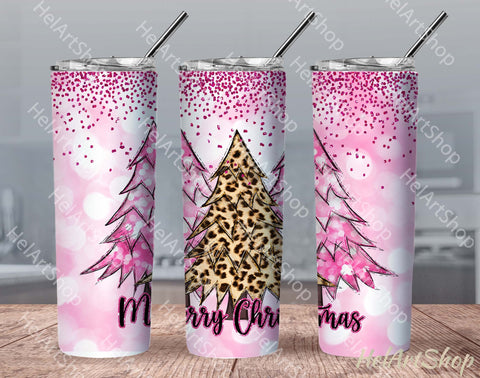 Pink Christmas Trees Tumbler PNG | Leopard Print Sublimation Sublimation _HelArtShop_ 