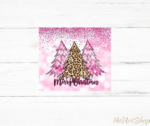 Pink Christmas Trees Tumbler PNG | Leopard Print Sublimation Sublimation _HelArtShop_ 