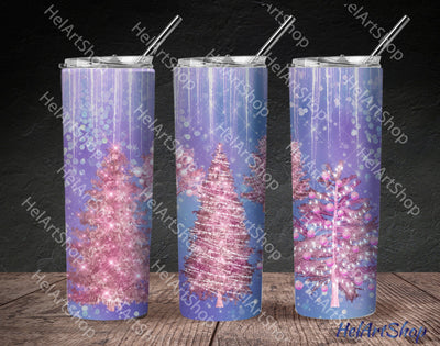 Pink Christmas Trees Tumbler PNG Sublimation, SKINNY TUMBLER Sublimation _HelArtShop_ 