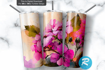 Pink Colorful Flowers 20 oz / 30 oz Tumbler PNG Sublimation Regulrcrative 
