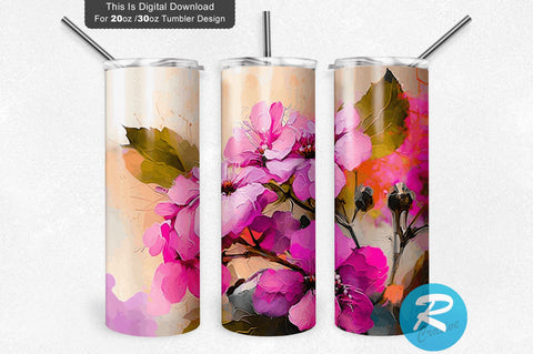Pink Colorful Flowers 20 oz / 30 oz Tumbler PNG Sublimation Regulrcrative 