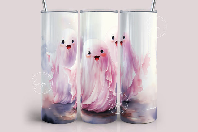 Pink Cute Ghost Tumbler, Halloween Tumbler Wrap Sublimation, 20 oz Skinny Tumbler Sublimation Design, Spooky Tumbler Wrap, Digital Download Sublimation Syre Digital Creations 