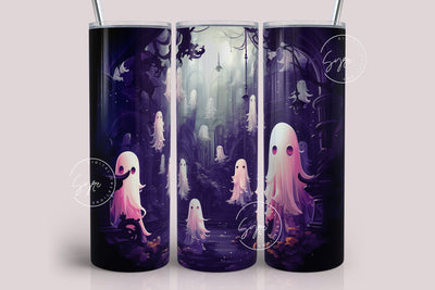 Pink Cute Ghost Tumbler, Haunted House, Halloween Tumbler Wrap Sublimation, 20 oz Skinny Tumbler Sublimation Design,Spooky, Digital Download Sublimation Syre Digital Creations 