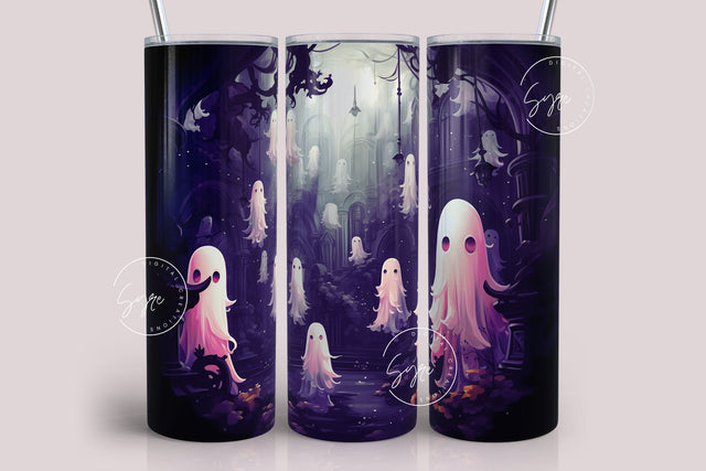 Pink Cute Ghost Tumbler, Haunted House, Halloween Tumbler Wrap Sublimation, 20 oz Skinny Tumbler Sublimation Design,Spooky, Digital Download Sublimation Syre Digital Creations 