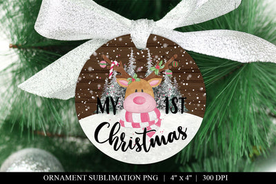 Pink Deer Christmas Ornament Sublimation Sublimation BijouBay 