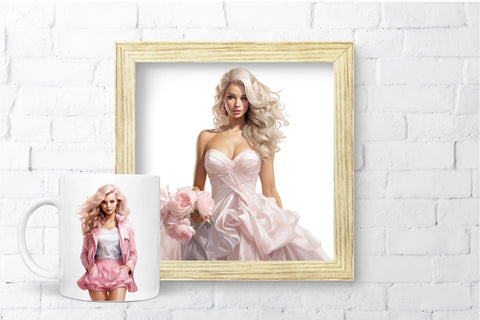 Pink Doll Watercolor Clipart Bundle, 6 Sublimation Designs Sublimation OrangeBrushStudio 