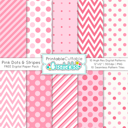 Pink Dots and Stripes Digital Patterns Pack Printable Cuttable Creatables 