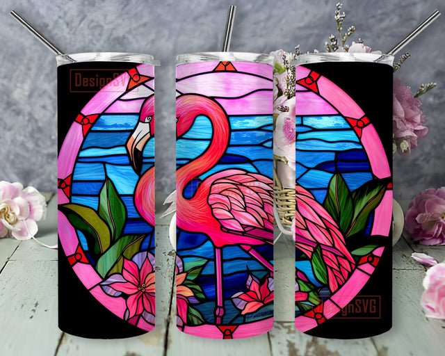 Pink Flamingo With Flowers 20oz Skinny Tumbler Png, Tropical Flowers, Pink Flamingo Tumbler, Tropical Flamingo Sublimation Png, Floral Flamingo Png Sublimation DesignSVG 