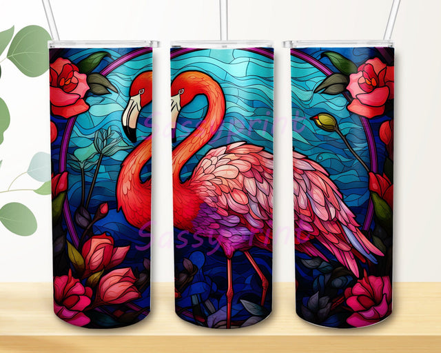 Pink Flamingo With Flowers 20oz Skinny Tumbler Png, Tropical Flowers, Pink Flamingo Tumbler, Tropical Flamingo Sublimation Png, Floral Flamingo Png Sublimation sassyprint 