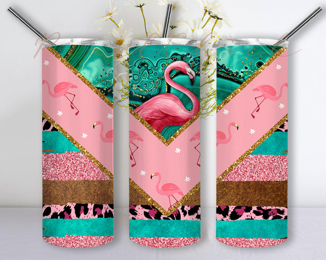 Pink Flamingp 20oz Sublimation Tumbler Designs, Country Teal Flamingo V Split 20oz Tumbler Png Sublimation PixelChick 