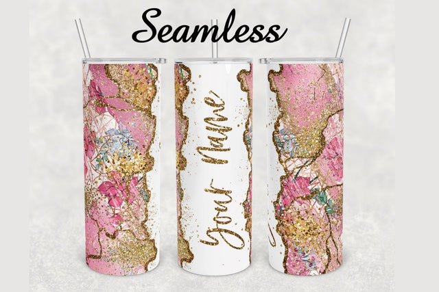 Pink Floral Brush Glitter Marble Tumbler sublimation design 20 oz skinny tumbler wrap Sublimation BambinaCreations 