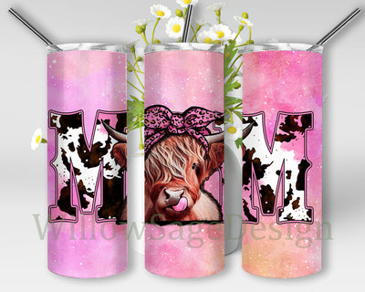 Pink Floral Cow Mom 20oz Skinny Tumbler, Pink Cow Tumbler, Floral Tumbler, Mother's Day Tumbler Png, Cow Tumbler Png Sublimation WillowSageDesign 