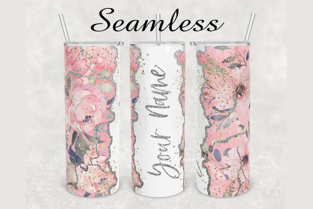 Pink Floral Glitter Marble Tumbler sublimation design 20 oz skinny tumbler wrap Sublimation BambinaCreations 