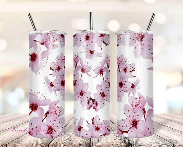 Pink Flower Plum Sakura Watercolor 20oz Skinny Tumbler Sublimation Designs for Straight/Tapered Tumbler Design - PNG Digital Download Sublimation TrendingDesign 