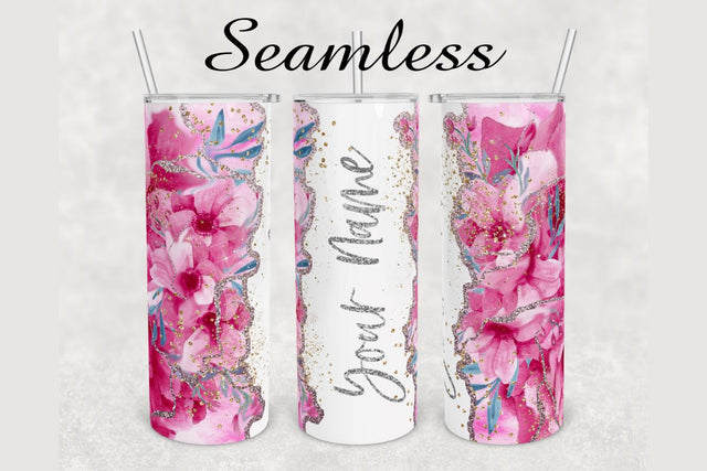 Pink Flowers Glitter Marble Tumbler sublimation design 20 oz skinny tumbler wrap Sublimation BambinaCreations 